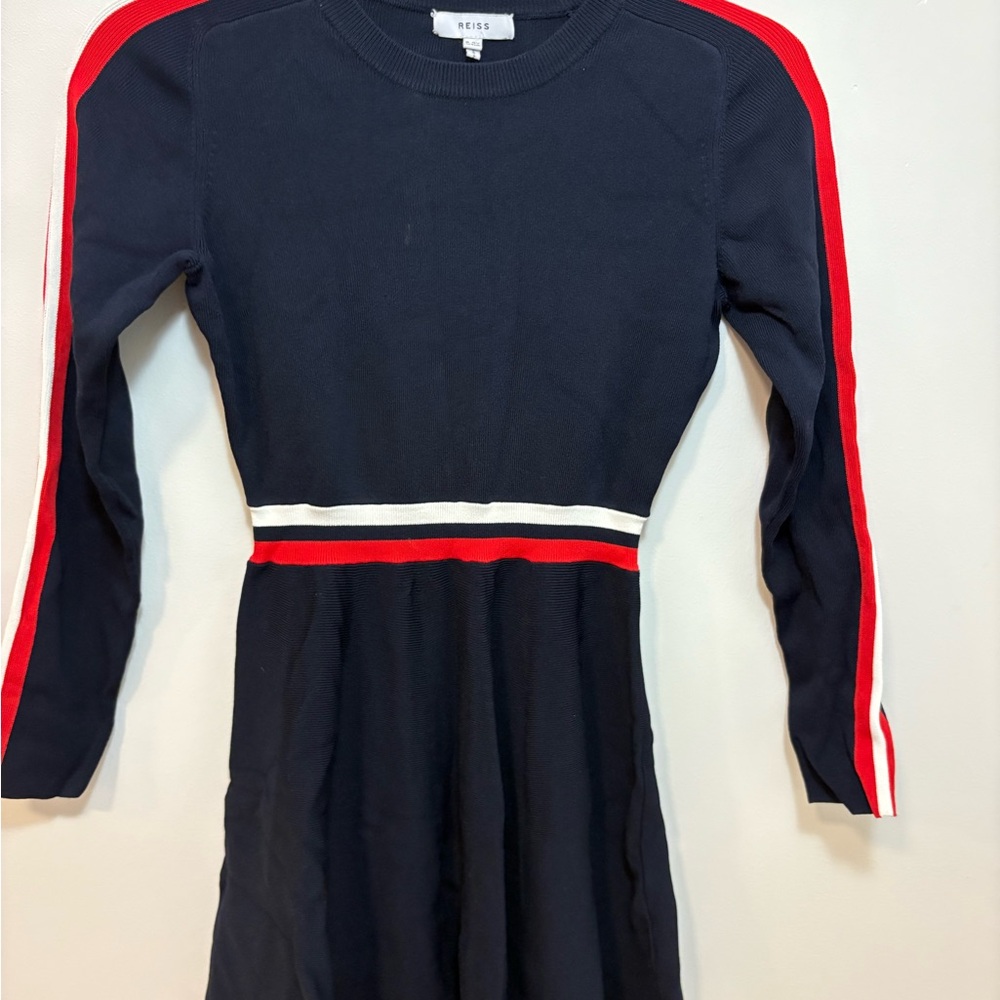 Reiss Girls Navy Dress with Red and White Stripes